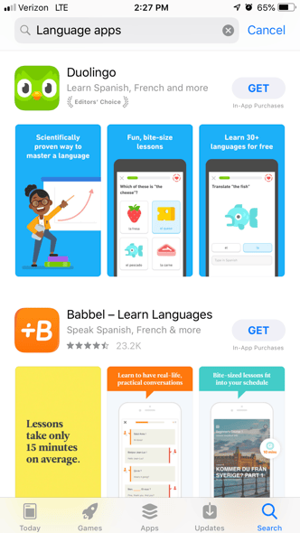 Babbel language educational app example